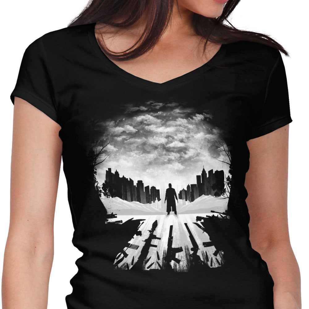 Skull City Silhouette Women's V-Neck - Adult & Kids T-Shirts, Sweatshirts & Hoodies apparel design preview 1