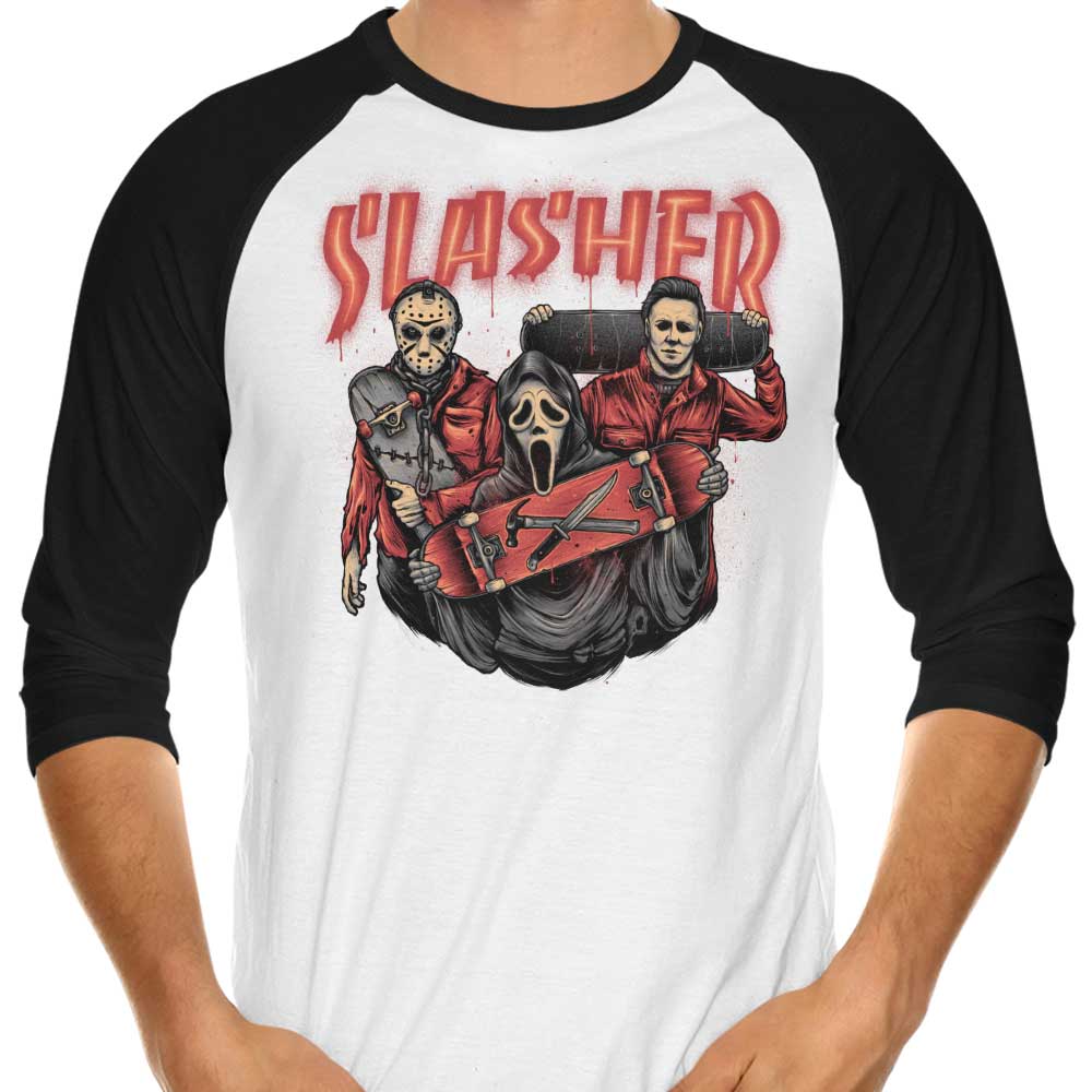 Slasher Club 3/4 Sleeve Raglan - Adult & Kids T-Shirts, Sweatshirts & Hoodies apparel design preview 1