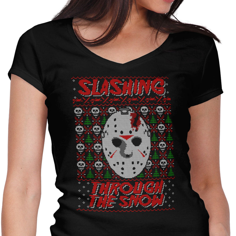Slashing Through the Snow Women's V-Neck - Adult & Kids T-Shirts, Sweatshirts & Hoodies apparel design preview 1