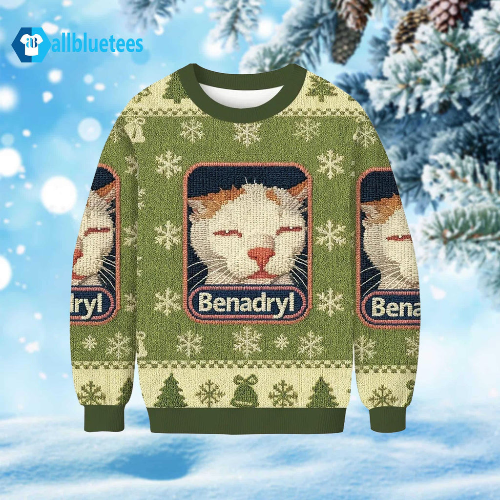 Sleepy Cat Bena-dryl Ugly Christmas Sweater product image