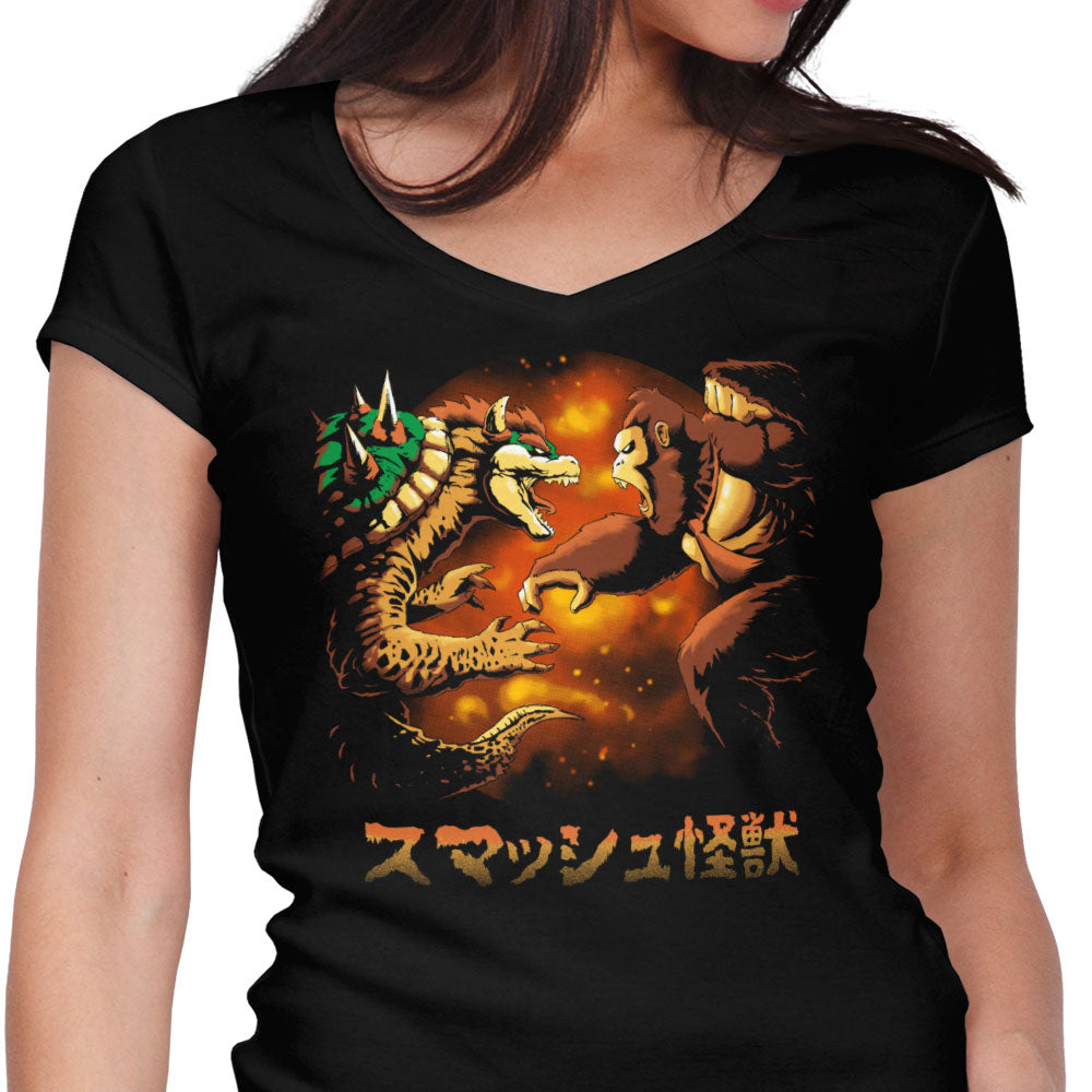 Smash Kaiju Women's V-Neck - Adult & Kids T-Shirts, Sweatshirts & Hoodies apparel design preview 1