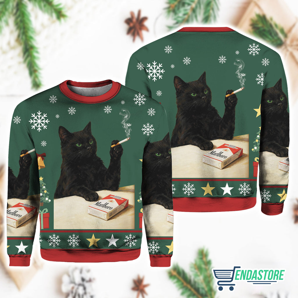 Smoking Marlboro Black Cat Meme Christmas Ugly Sweater product image
