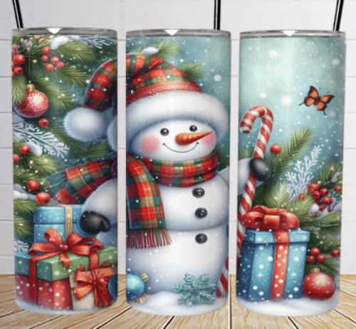 Christmas Snowman with Gifts 20 oz Skinny Tumbler Cup - Adult & Kids T-Shirts, Sweatshirts & Hoodies apparel design preview 1