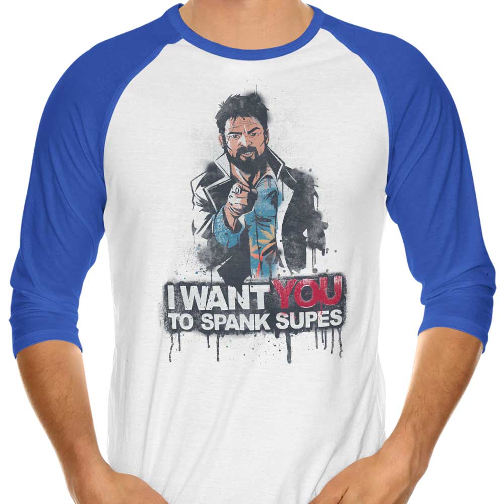 Spank Supes 3/4 Sleeve Raglan - Adult & Kids T-Shirts, Sweatshirts & Hoodies apparel design preview 1