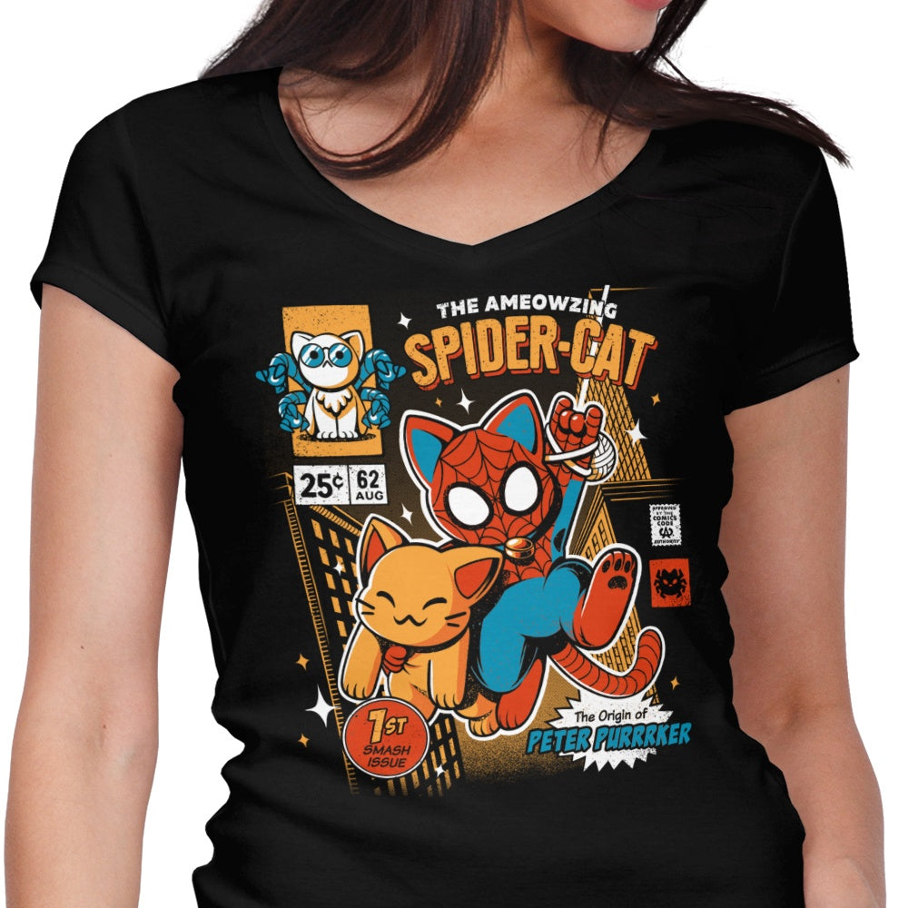 Spider Cat Women's V-Neck - Adult & Kids T-Shirts, Sweatshirts & Hoodies apparel design preview 1