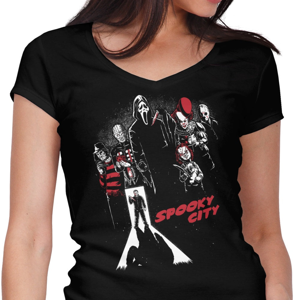 Spooky City Women's V-Neck - Adult & Kids T-Shirts, Sweatshirts & Hoodies apparel design preview 1