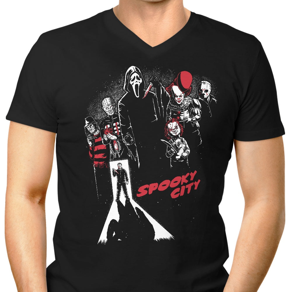 Spooky City Men's V-Neck - Adult & Kids T-Shirts, Sweatshirts & Hoodies apparel design preview 1