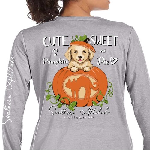 Southern Attitude Preppy Pumpkin Puppy Fall Grey - Adult & Kids T-Shirts, Sweatshirts & Hoodies apparel design preview 1