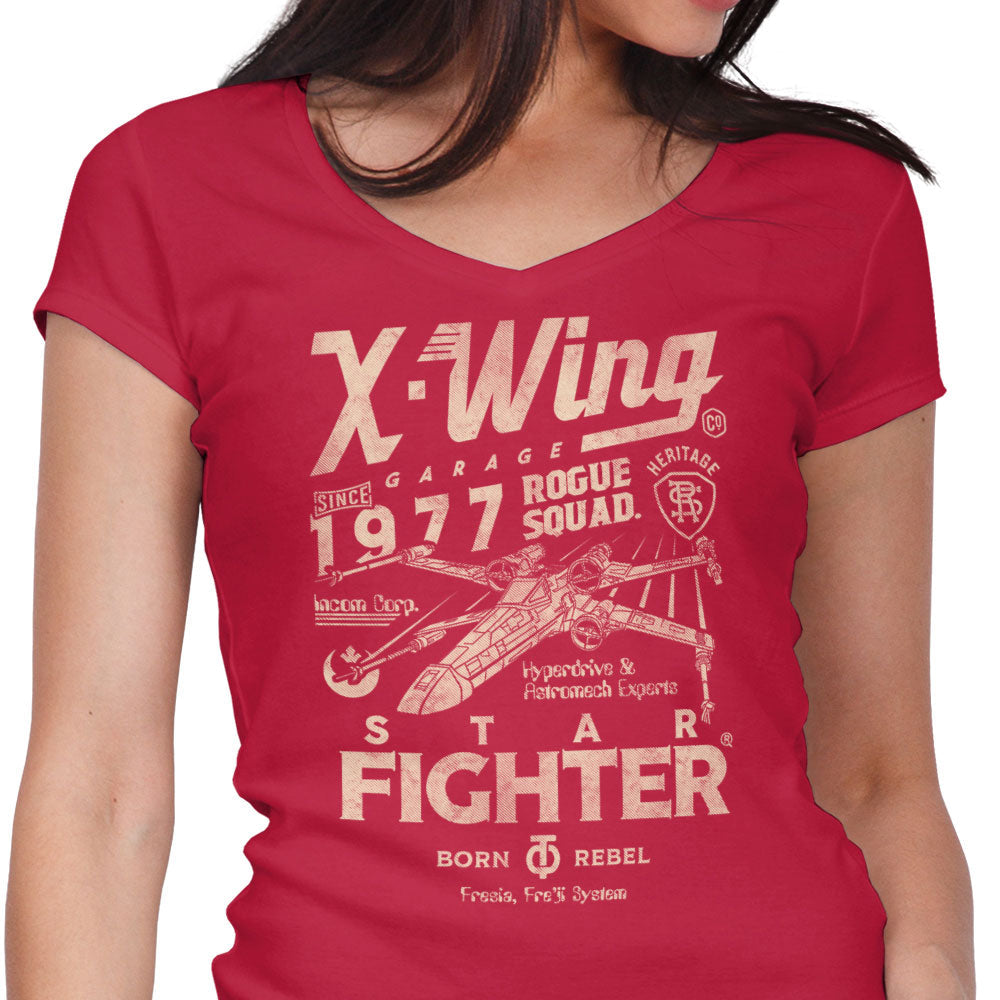 Star Fighter Garage Women's V-Neck - Adult & Kids T-Shirts, Sweatshirts & Hoodies apparel design preview 1