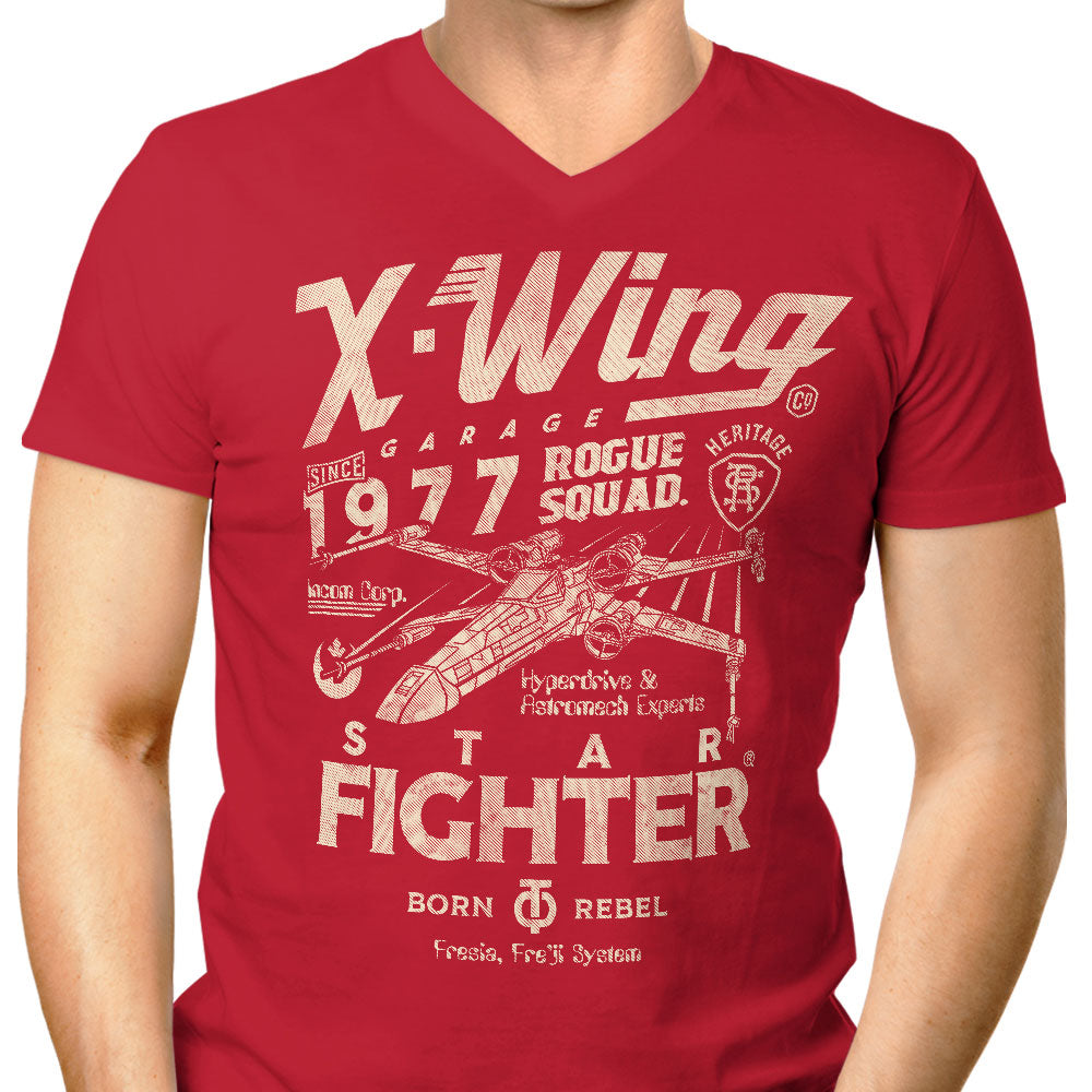 Star Fighter Garage Men's V-Neck - Adult & Kids T-Shirts, Sweatshirts & Hoodies apparel design preview 1