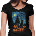 Starry Black Cat Women's V-Neck - Adult & Kids T-Shirts, Sweatshirts & Hoodies apparel design preview 1