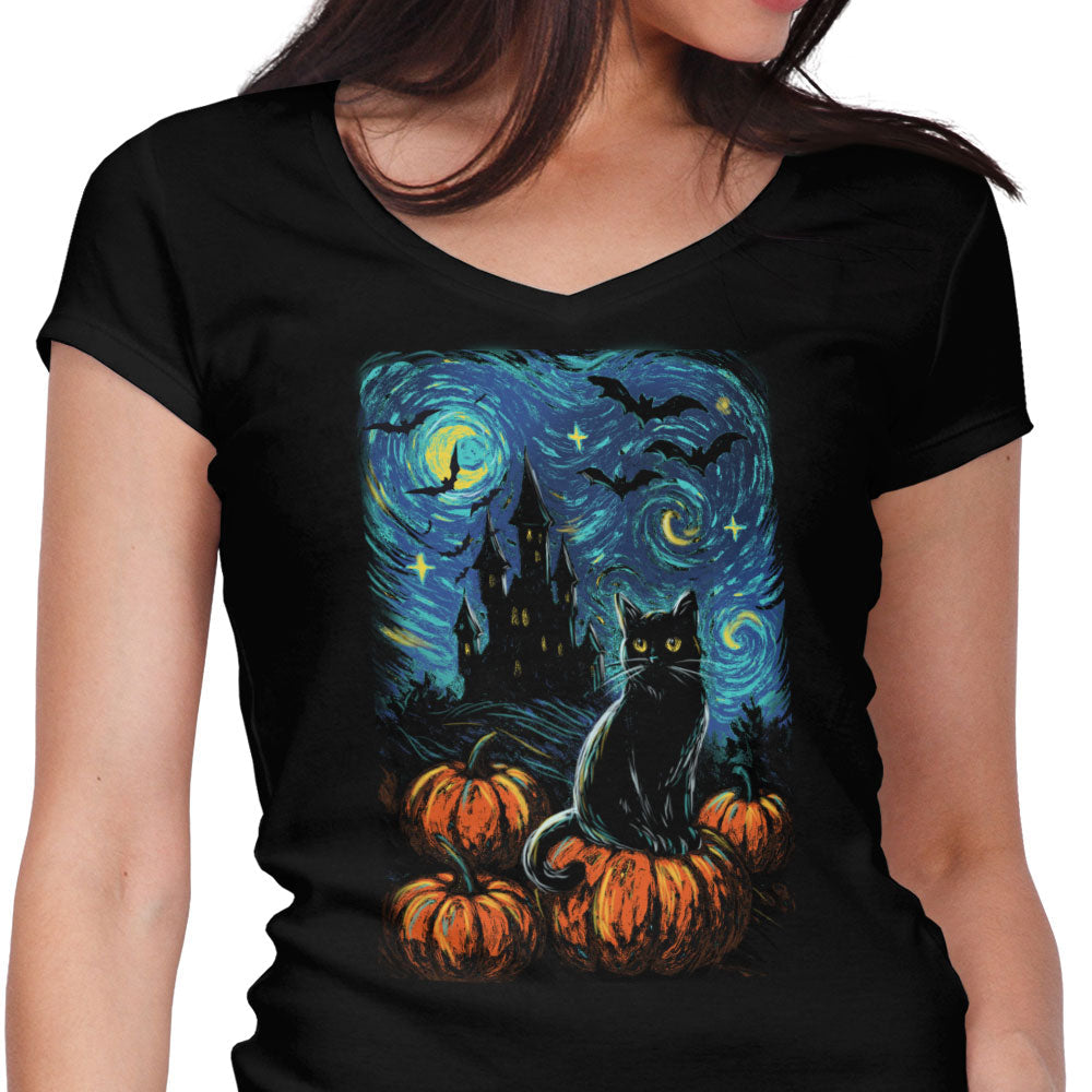 Starry Black Cat Women's V-Neck - Adult & Kids T-Shirts, Sweatshirts & Hoodies apparel design preview 1