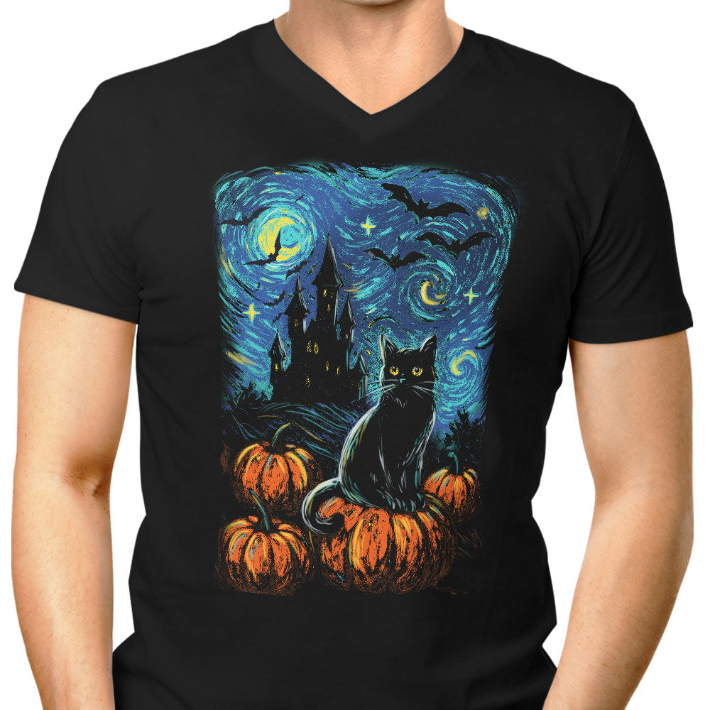 Starry Black Cat Men's V-Neck - Adult & Kids T-Shirts, Sweatshirts & Hoodies apparel design preview 1