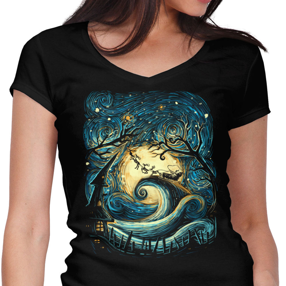 Starry Christmas Women's V-Neck - Adult & Kids T-Shirts, Sweatshirts & Hoodies apparel design preview 1