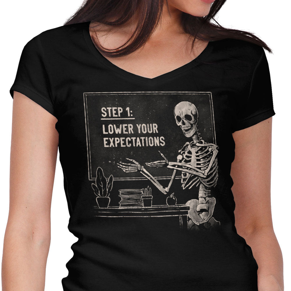 Step 1: Expectations Women's V-Neck - Adult & Kids T-Shirts, Sweatshirts & Hoodies apparel design preview 1