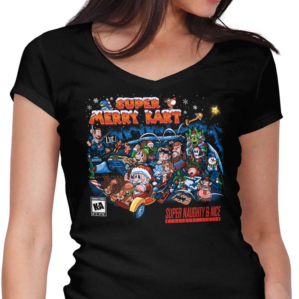 Super Merry Kart Women's V-Neck - Adult & Kids T-Shirts, Sweatshirts & Hoodies apparel design preview 1