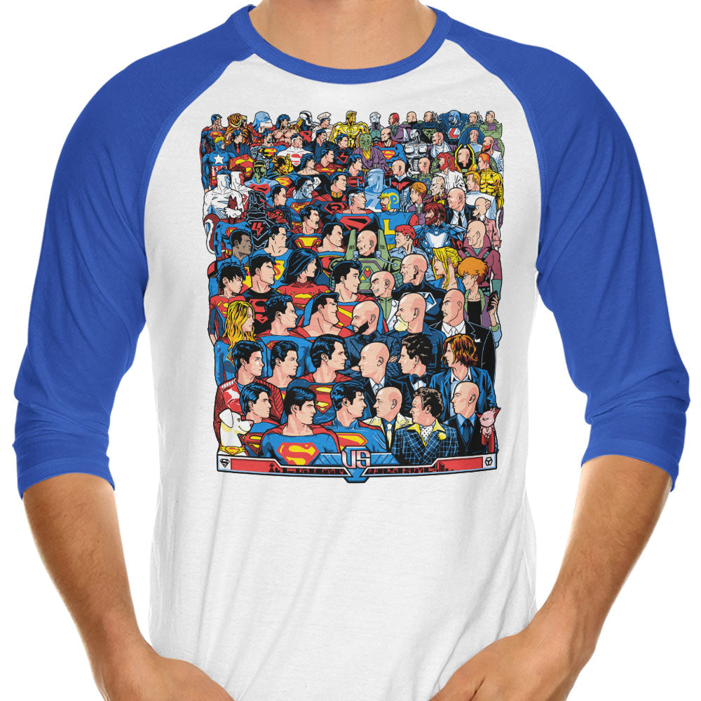 Superhumans vs. Masterminds 3/4 Sleeve Raglan - Adult & Kids T-Shirts, Sweatshirts & Hoodies apparel design preview 1