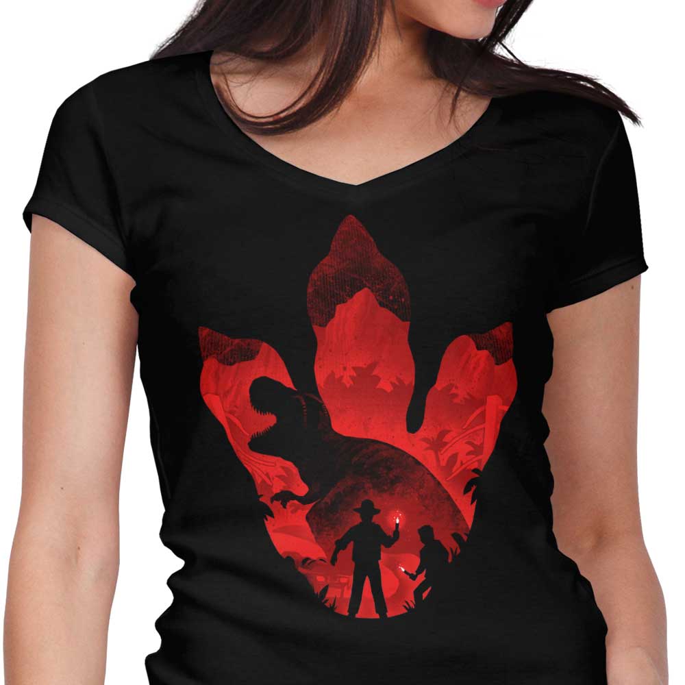 T-Rex Footprint Women's V-Neck - Adult & Kids T-Shirts, Sweatshirts & Hoodies apparel design preview 1