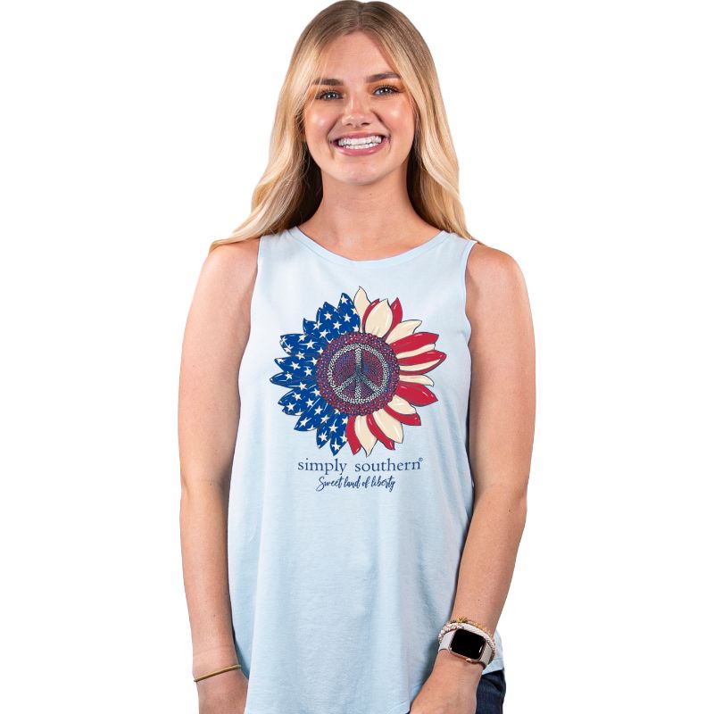 Simply Southern Preppy USA Peace Sunflower Tank Top - Adult & Kids T-Shirts, Sweatshirts & Hoodies apparel design preview 1