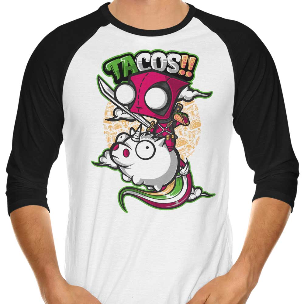 Tacos and Unicorns 3/4 Sleeve Raglan - Adult & Kids T-Shirts, Sweatshirts & Hoodies apparel design preview 1