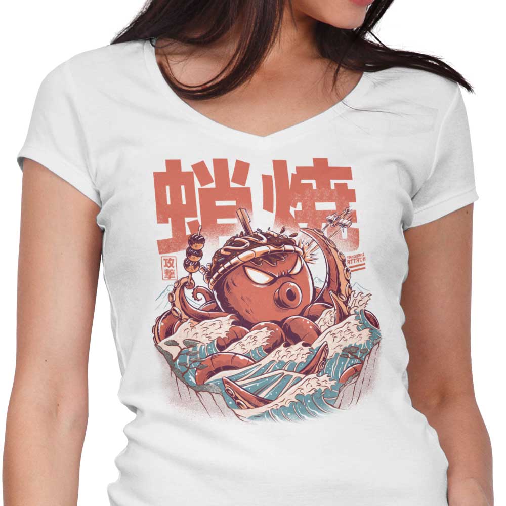 Takoyaki Attack Women's V-Neck - Adult & Kids T-Shirts, Sweatshirts & Hoodies apparel design preview 1