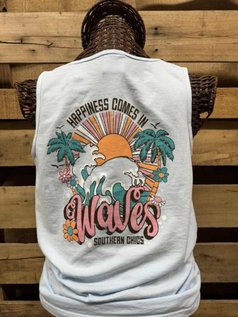 Southern Chics Happiness Waves Comfort Colors Tank - Adult & Kids T-Shirts, Sweatshirts & Hoodies apparel design preview 2