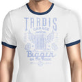 Tardis Garage Ringer - Adult & Kids T-Shirts, Sweatshirts & Hoodies apparel design preview 1