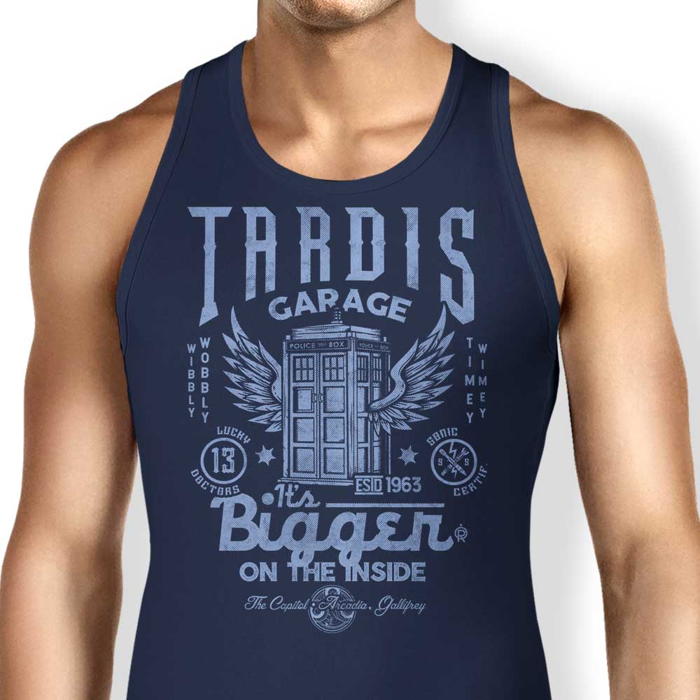 Tardis Garage Tank Top - Adult & Kids T-Shirts, Sweatshirts & Hoodies apparel design preview 1