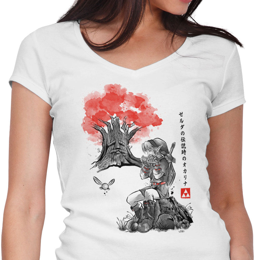 The Great Deku Sumi-e Women's V-Neck - Adult & Kids T-Shirts, Sweatshirts & Hoodies apparel design preview 1