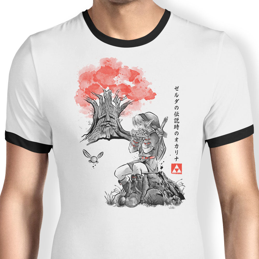 The Great Deku Sumi-e Ringer - Adult & Kids T-Shirts, Sweatshirts & Hoodies apparel design preview 1