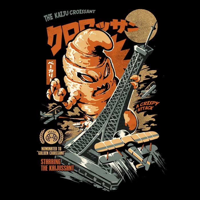 The Kaiju Croissant Men's Apparel - Adult & Kids T-Shirts, Sweatshirts & Hoodies apparel design preview 2