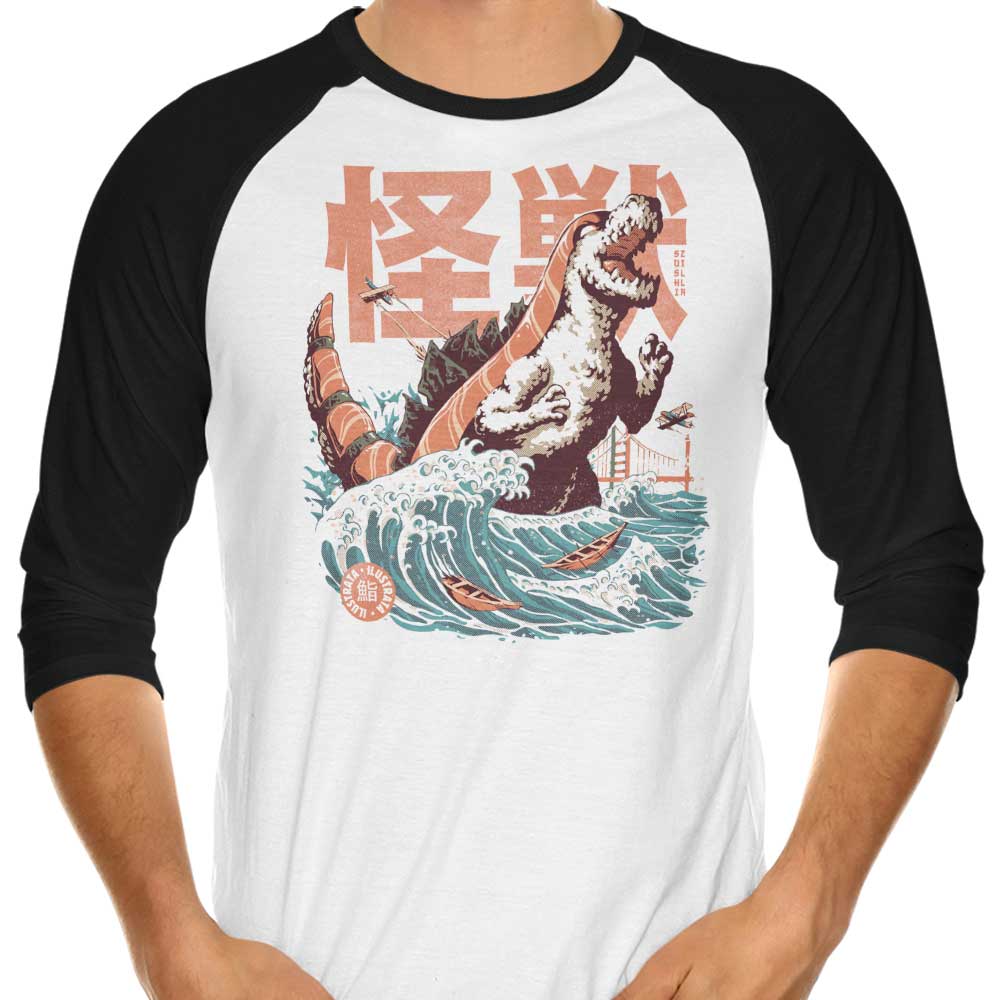 The Sushizilla 3/4 Sleeve Raglan - Adult & Kids T-Shirts, Sweatshirts & Hoodies apparel design preview 1