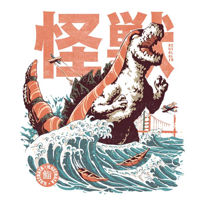 The Sushizilla Women's V-Neck - Adult & Kids T-Shirts, Sweatshirts & Hoodies apparel design preview 2