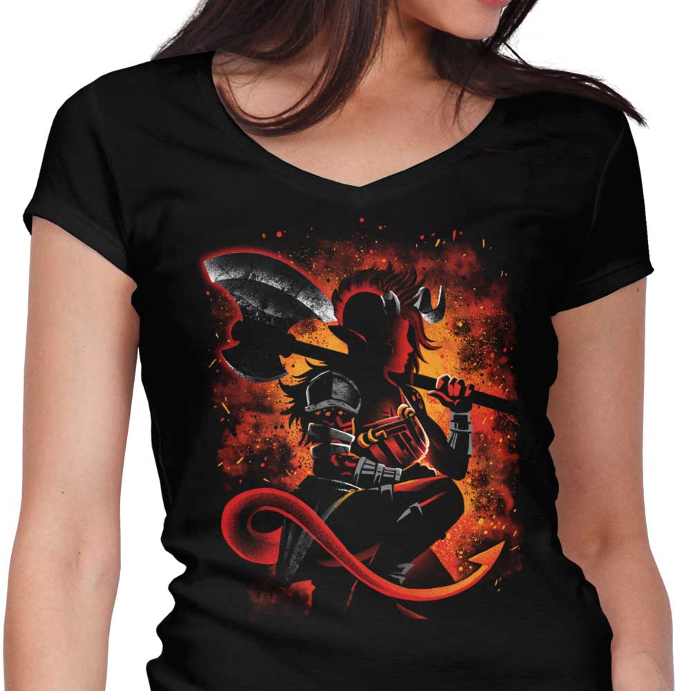 The Tiefling Warrior Women's V-Neck - Adult & Kids T-Shirts, Sweatshirts & Hoodies apparel design preview 1