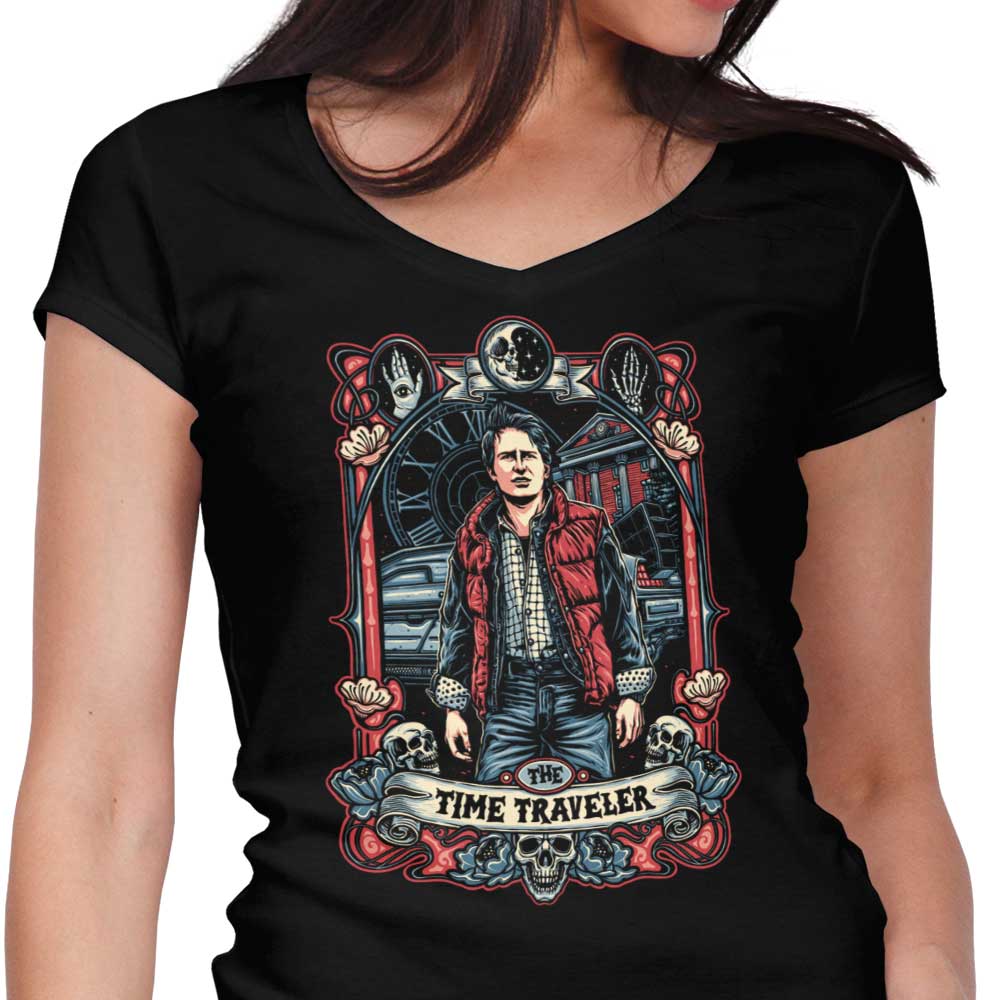 The Time Traveler Women's V-Neck - Adult & Kids T-Shirts, Sweatshirts & Hoodies apparel design preview 1
