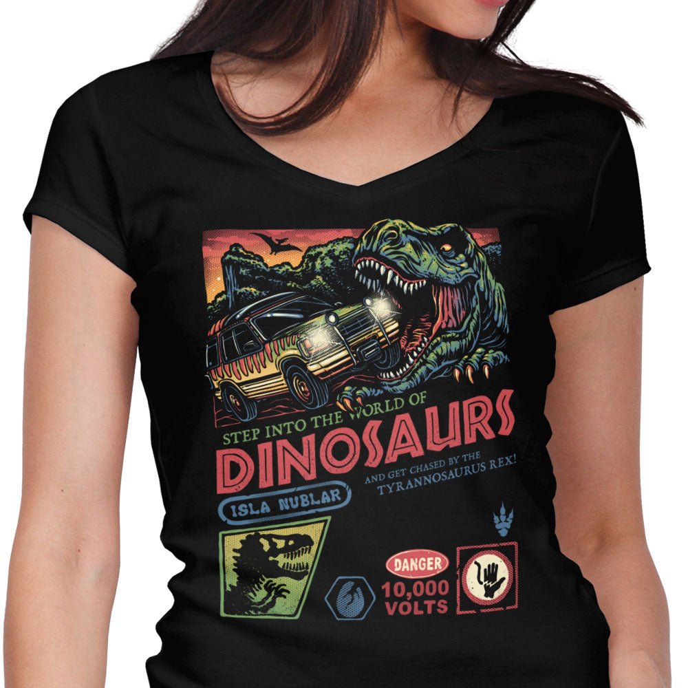 The World of Dinosaurs Women's V-Neck - Adult & Kids T-Shirts, Sweatshirts & Hoodies apparel design preview 1