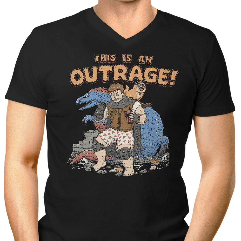 This is an Outrage Men's V-Neck - Adult & Kids T-Shirts, Sweatshirts & Hoodies apparel design preview 1