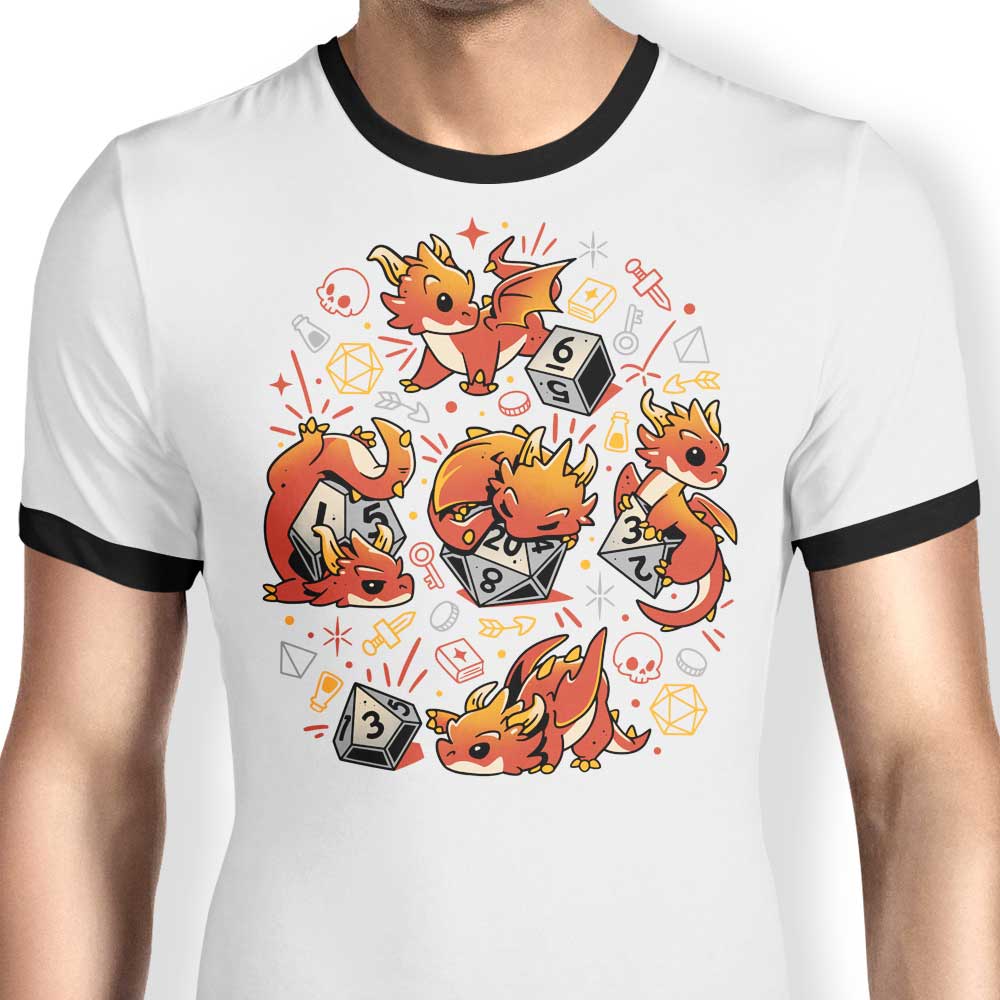 Tiny Dragon Dice Ringer - Adult & Kids T-Shirts, Sweatshirts & Hoodies apparel design preview 1