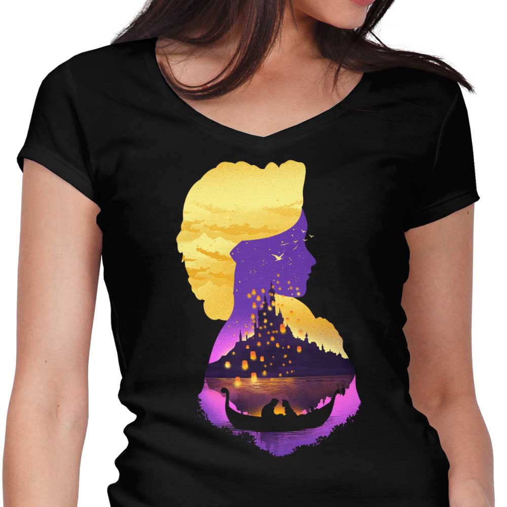 Tower Princess Silhouette Women's V-Neck - Adult & Kids T-Shirts, Sweatshirts & Hoodies apparel design preview 1