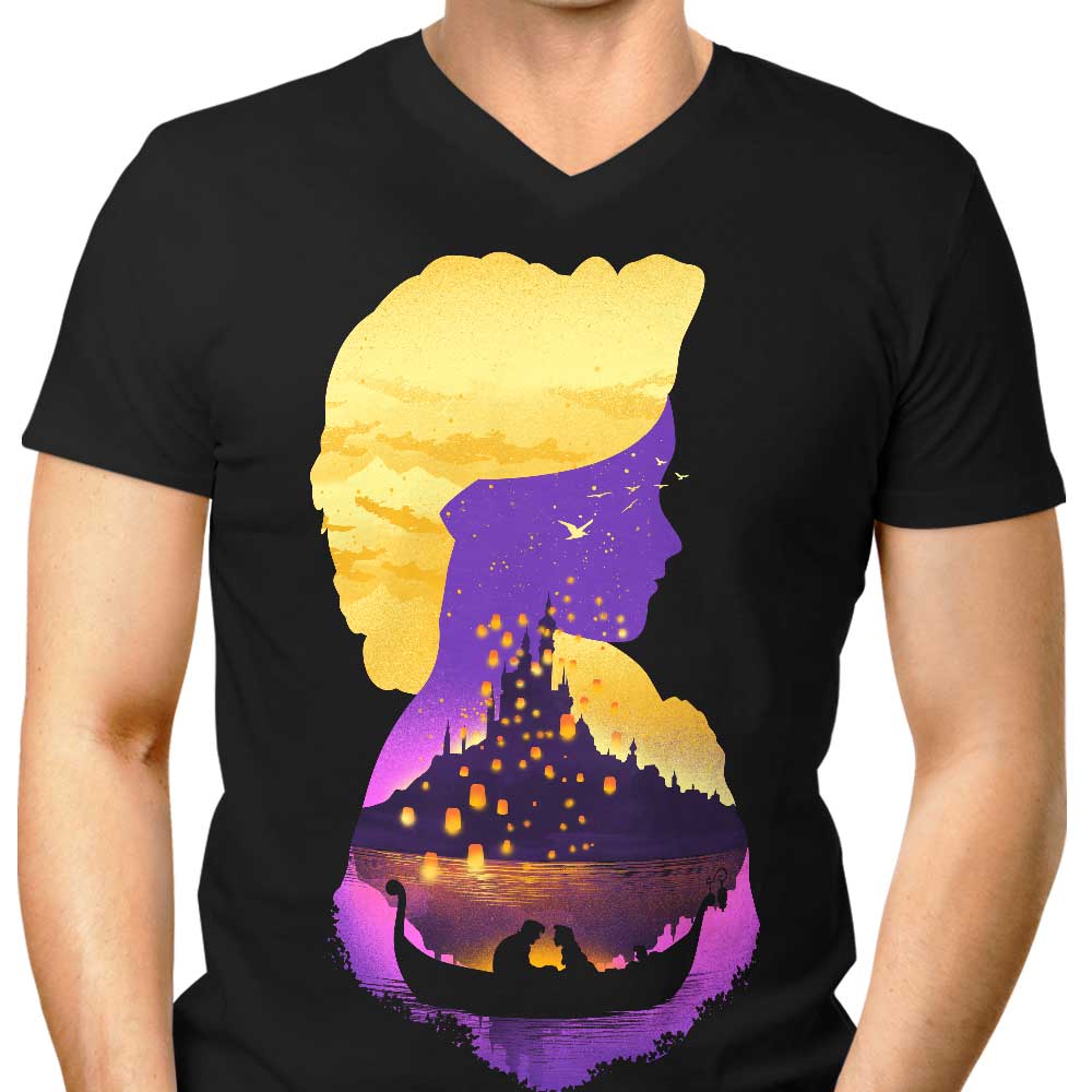Tower Princess Silhouette Men's V-Neck - Adult & Kids T-Shirts, Sweatshirts & Hoodies apparel design preview 1