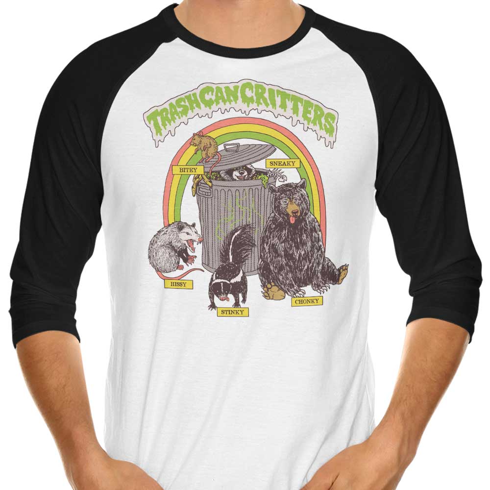Trash Can Critters 3/4 Sleeve Raglan - Adult & Kids T-Shirts, Sweatshirts & Hoodies apparel design preview 1