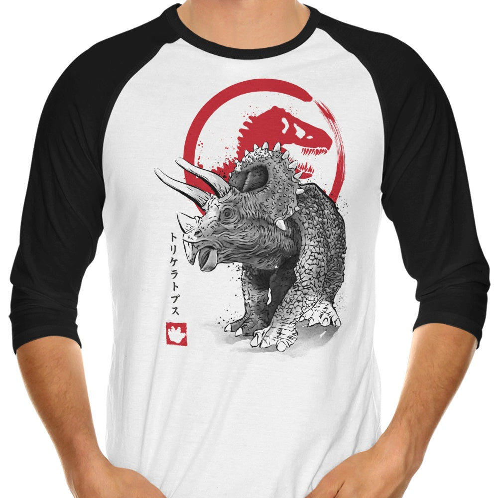 Triceratops Sumi-e 3/4 Sleeve Raglan - Adult & Kids T-Shirts, Sweatshirts & Hoodies apparel design preview 1