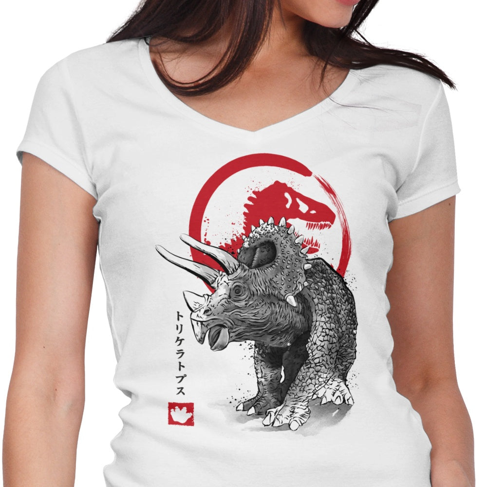 Triceratops Sumi-e Women's V-Neck - Adult & Kids T-Shirts, Sweatshirts & Hoodies apparel design preview 1