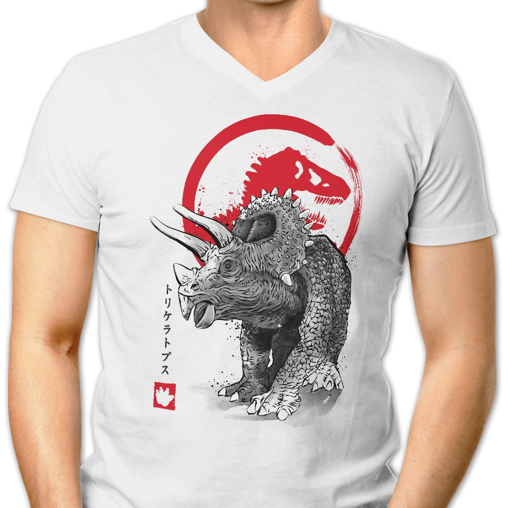 Triceratops Sumi-e Men's V-Neck - Adult & Kids T-Shirts, Sweatshirts & Hoodies apparel design preview 1