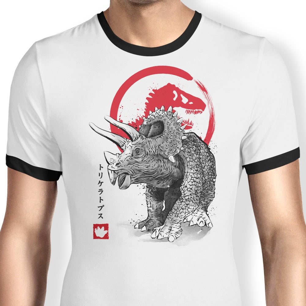 Triceratops Sumi-e Ringer - Adult & Kids T-Shirts, Sweatshirts & Hoodies apparel design preview 1