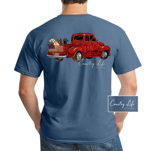 Country Life USA Dog Truck Indigo - Adult & Kids T-Shirts, Sweatshirts & Hoodies apparel design preview 1