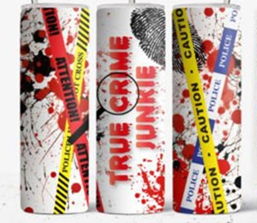 True Crime Junkie 20 oz Skinny Tumbler Cup With Straw - Adult & Kids T-Shirts, Sweatshirts & Hoodies apparel design preview 1