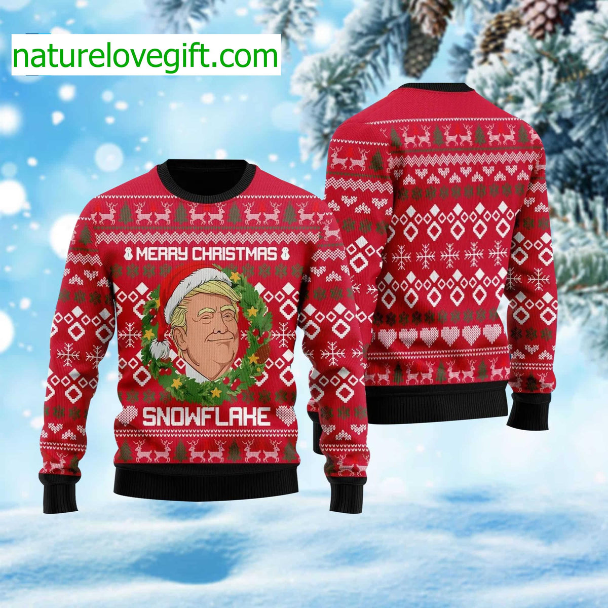 Trump Merry Christmas Snowflake Ugly Sweater product image
