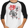 Twilight Wolf Sumi-e 3/4 Sleeve Raglan - Adult & Kids T-Shirts, Sweatshirts & Hoodies apparel design preview 1