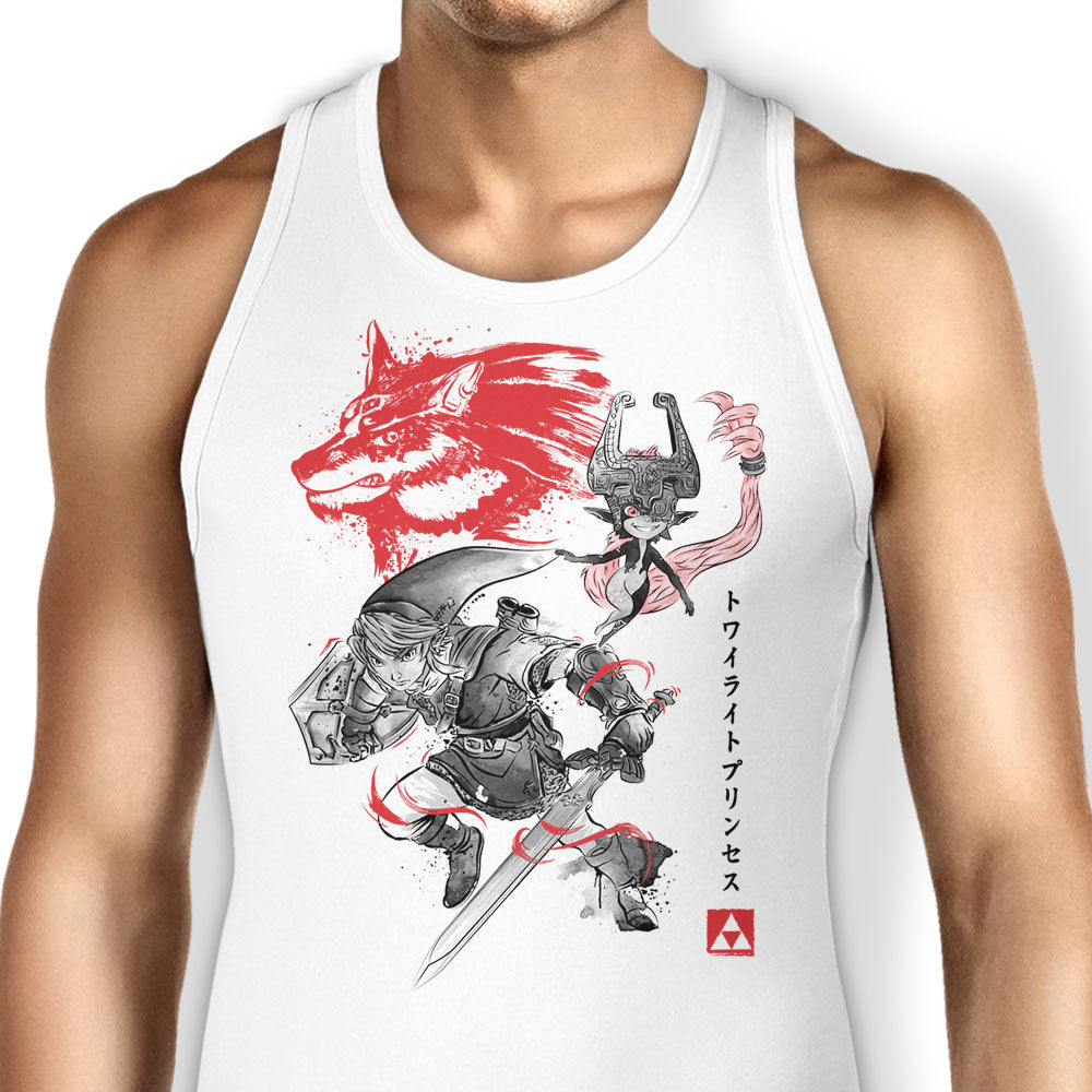 Twilight Wolf Sumi-e Tank Top - Adult & Kids T-Shirts, Sweatshirts & Hoodies apparel design preview 1